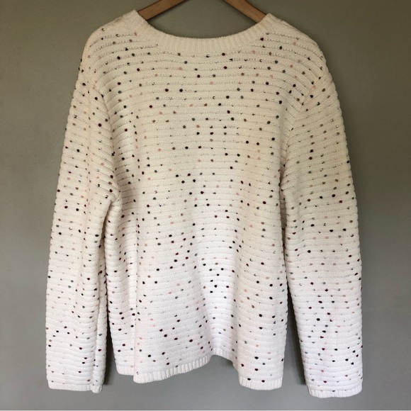 Tribal Jeans Cream Chunky Knit Sweater Mini Pom Pom Polka Dot Ivory Pullover XL - Picture 5 of 9